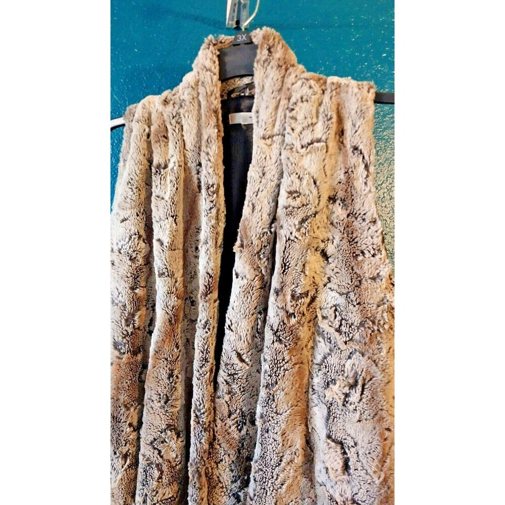 WD NY Faux Fur Vest Women Size Large Open Front Cream, Brwn and Gray - Picture 4 of 9